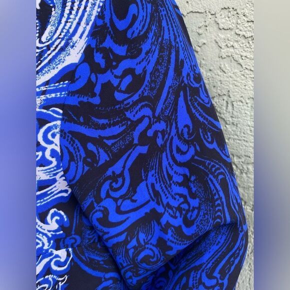 EUC DANA BUCHMAN Blue/Black Boho V-Neck Button Up Long Sleeve Blouse Size 6 - Picture 8 of 13